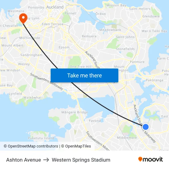 Ashton Avenue to Western Springs Stadium map