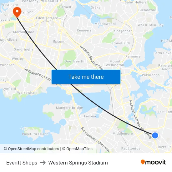 Everitt Shops to Western Springs Stadium map