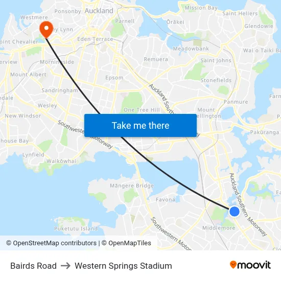Bairds Road to Western Springs Stadium map