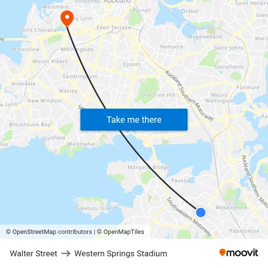 Walter Street to Western Springs Stadium map