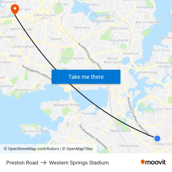 Preston Road to Western Springs Stadium map