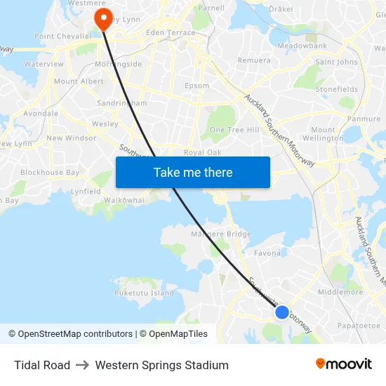 Tidal Road to Western Springs Stadium map