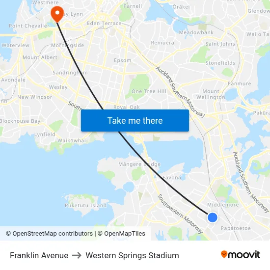 Franklin Avenue to Western Springs Stadium map