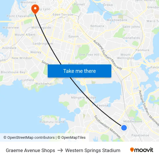Graeme Avenue Shops to Western Springs Stadium map