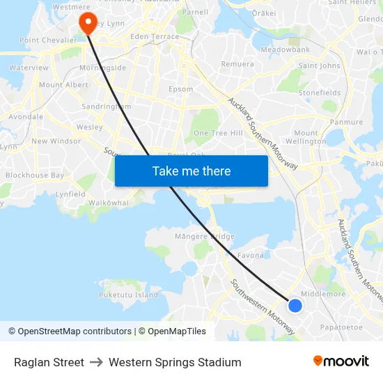 Raglan Street to Western Springs Stadium map