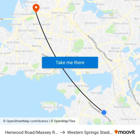 Henwood Road/Massey Road to Western Springs Stadium map