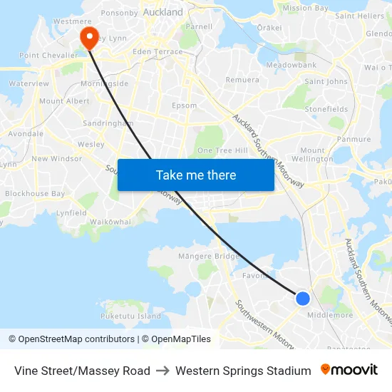Vine Street/Massey Road to Western Springs Stadium map