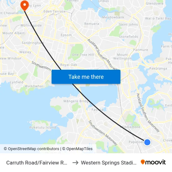Carruth Road/Fairview Road to Western Springs Stadium map