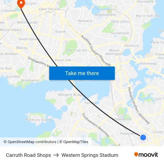 Carruth Road Shops to Western Springs Stadium map