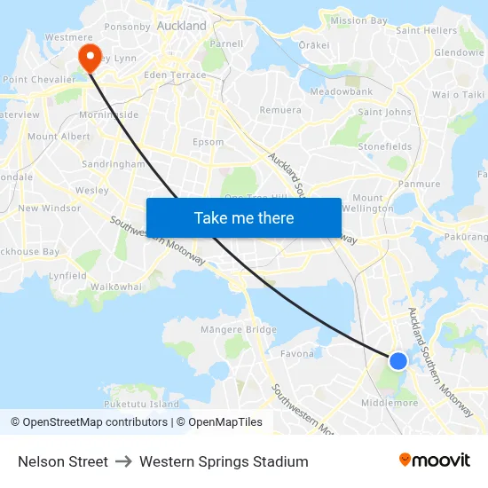 Nelson Street to Western Springs Stadium map