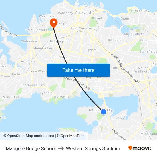 Mangere Bridge School to Western Springs Stadium map