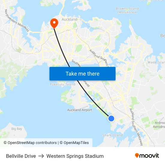 Bellville Drive to Western Springs Stadium map