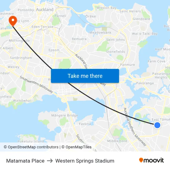 Matamata Place to Western Springs Stadium map