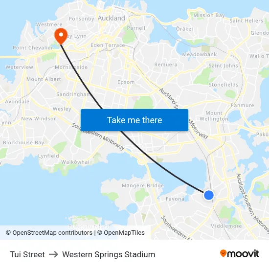 Tui Street to Western Springs Stadium map