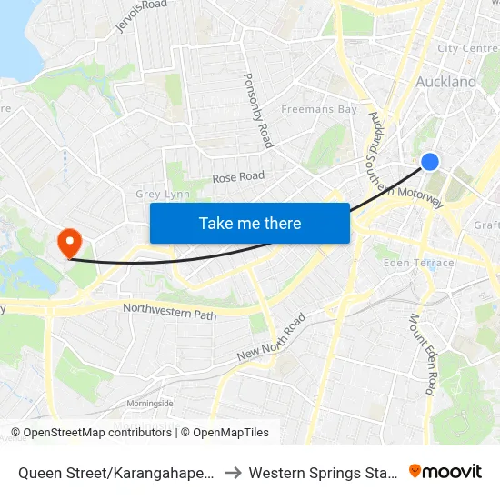 Queen Street/Karangahape Road to Western Springs Stadium map