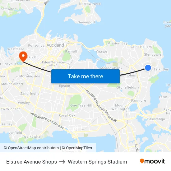 Elstree Avenue Shops to Western Springs Stadium map