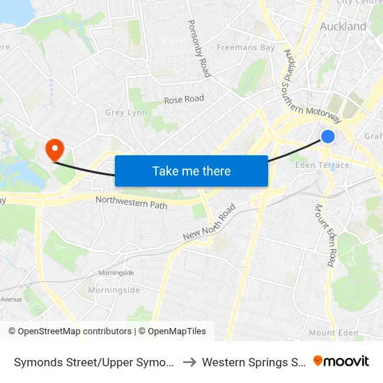 Symonds Street/Upper Symonds Street to Western Springs Stadium map