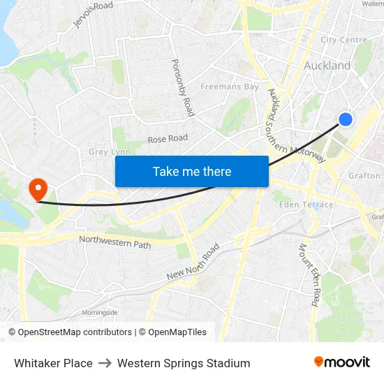 Whitaker Place to Western Springs Stadium map