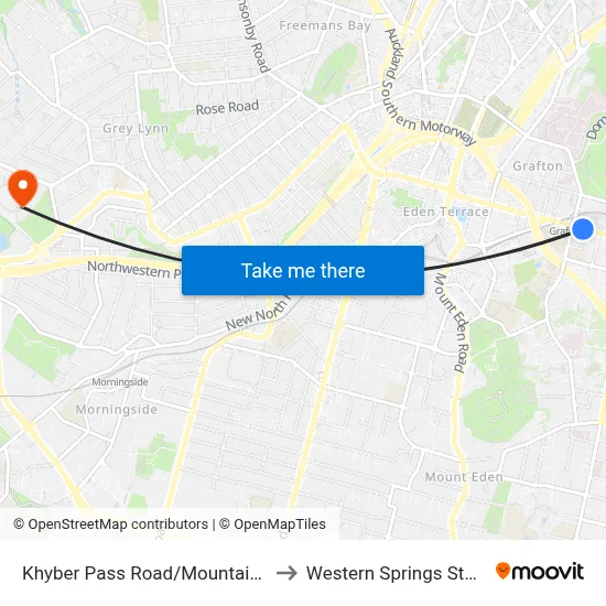 Khyber Pass Road/Mountain Road to Western Springs Stadium map