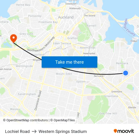 Lochiel Road to Western Springs Stadium map