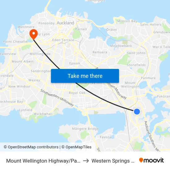 Mount Wellington Highway/Panama Road to Western Springs Stadium map