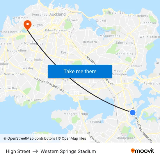 High Street to Western Springs Stadium map
