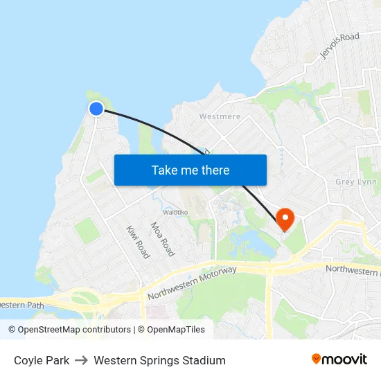 Coyle Park to Western Springs Stadium map