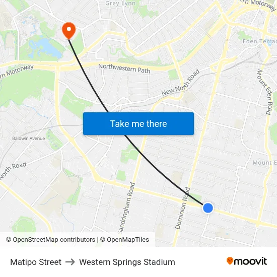 Matipo Street to Western Springs Stadium map