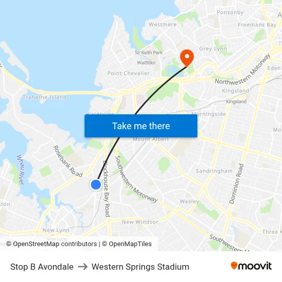 Stop B Avondale to Western Springs Stadium map