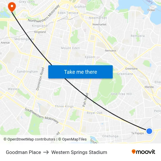 Goodman Place to Western Springs Stadium map