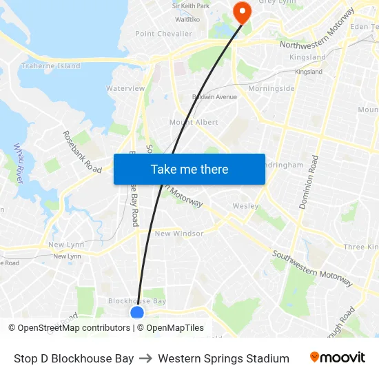 Stop D Blockhouse Bay to Western Springs Stadium map