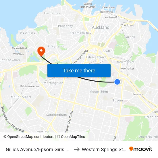 Gillies Avenue/Epsom Girls Grammar to Western Springs Stadium map