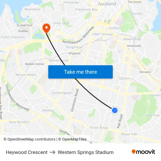 Heywood Crescent to Western Springs Stadium map