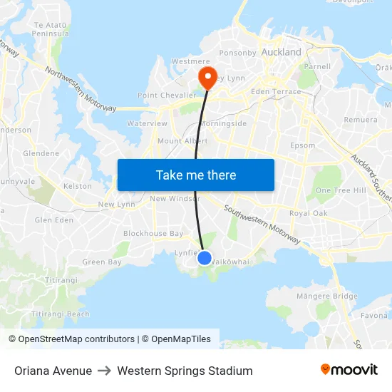 Oriana Avenue to Western Springs Stadium map