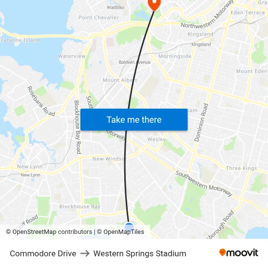 Commodore Drive to Western Springs Stadium map