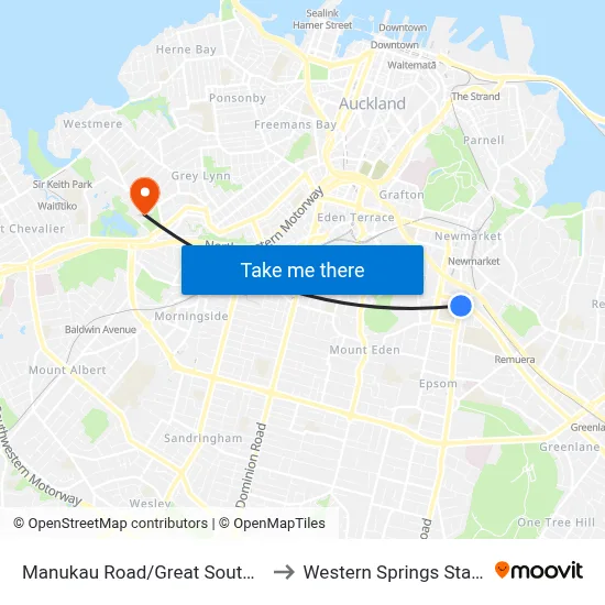 Manukau Road/Great South Road to Western Springs Stadium map