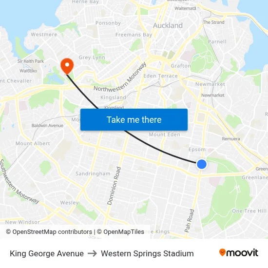King George Avenue to Western Springs Stadium map
