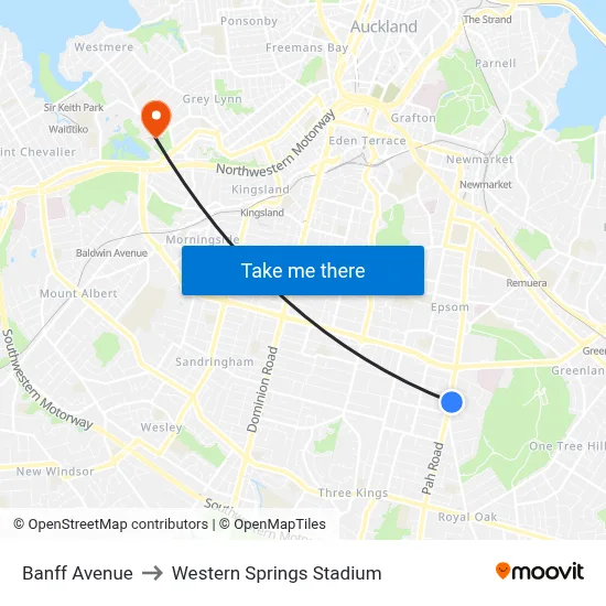 Banff Avenue to Western Springs Stadium map