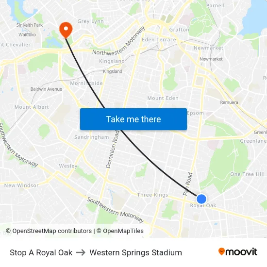 Stop A Royal Oak to Western Springs Stadium map