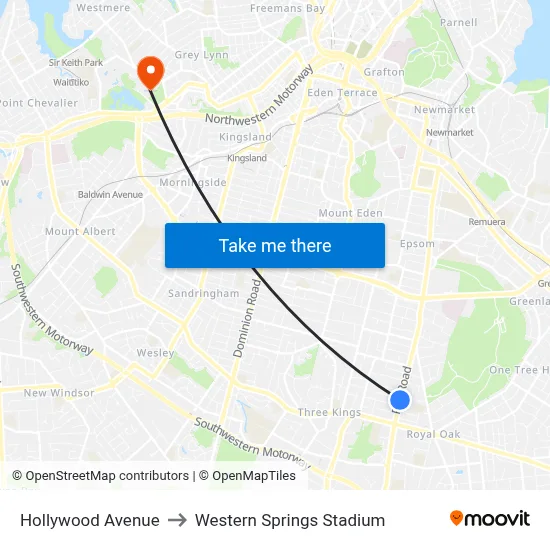 Hollywood Avenue to Western Springs Stadium map