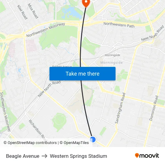 Beagle Avenue to Western Springs Stadium map