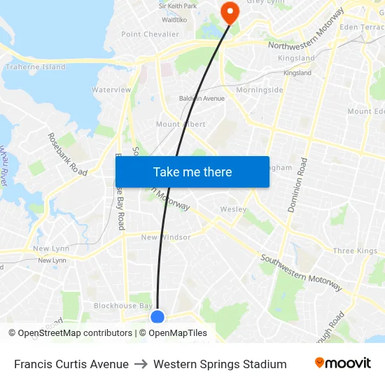 Francis Curtis Avenue to Western Springs Stadium map