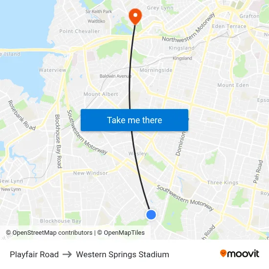 Playfair Road to Western Springs Stadium map
