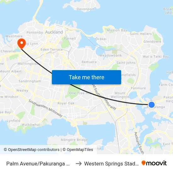 Palm Avenue/Pakuranga Plaza to Western Springs Stadium map