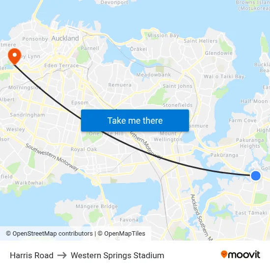 Harris Road to Western Springs Stadium map