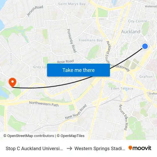 Stop C Auckland Universities to Western Springs Stadium map