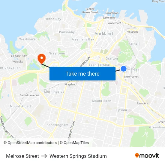 Melrose Street to Western Springs Stadium map