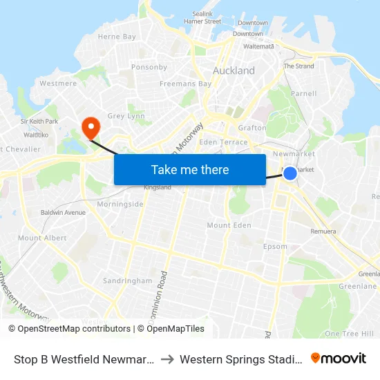 Stop B Westfield Newmarket to Western Springs Stadium map