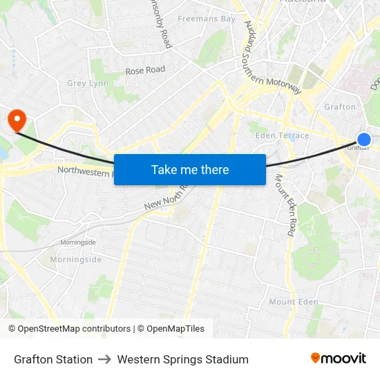 Grafton Station to Western Springs Stadium map