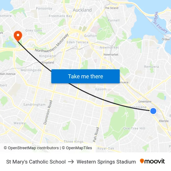 St Mary's Catholic School to Western Springs Stadium map